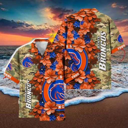 Boise State Broncos Custom Name Personalized Camo Flower Pattern Hawaiian Shirt