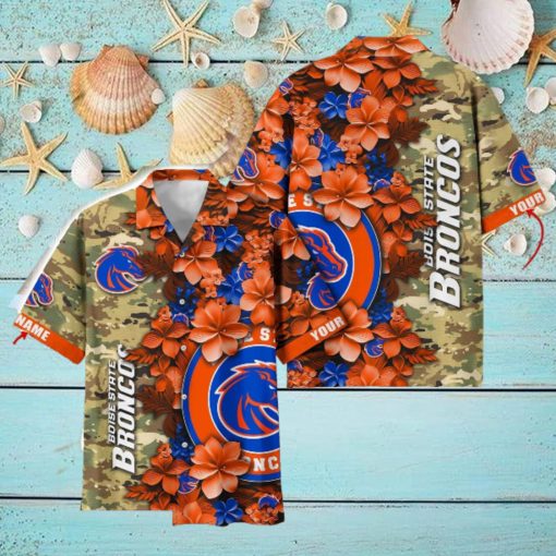 Boise State Broncos Custom Name Personalized Camo Flower Pattern Hawaiian Shirt