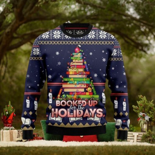 Book Christmas Tree Xmas Time All Over Printed Knitted Ugly Xmas Sweater