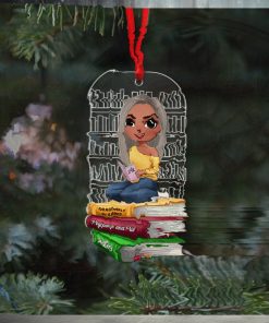 Book Little Girl Doll Reading Books, Personalized Acrylic Ornament