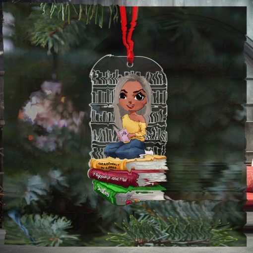 Book Little Girl Doll Reading Books, Personalized Acrylic Ornament