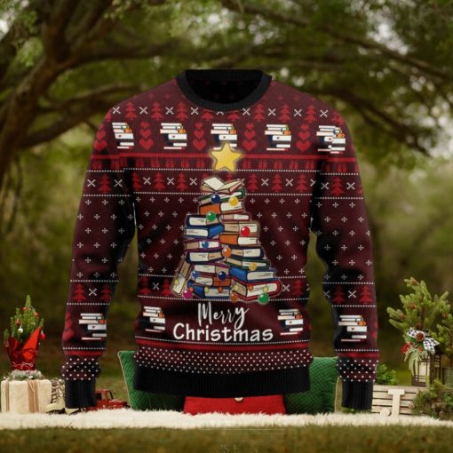 Book Pine Holiday Time All Over Print Knitting Pattern Ugly Xmas Sweater