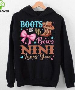 Boots or Bows Gender Reveal Decorations Nini Loves You T Shirt
