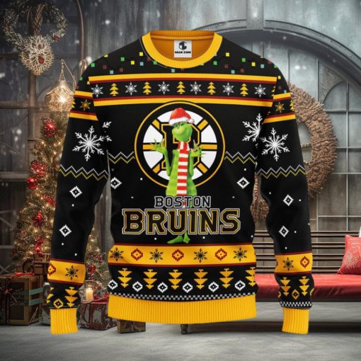 Boston Bruins Funny Grinch Christmas Ugly Sweater