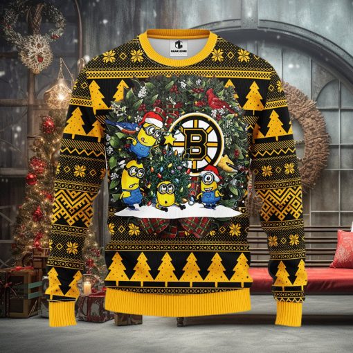 Boston Bruins Minion Christmas Ugly Sweater