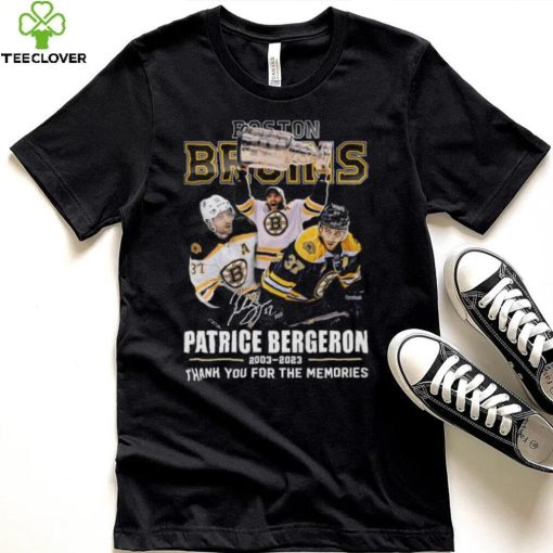 Boston Bruins Patrice Bergeron 2003 2023 thank you for the memories signature hoodie, sweater, longsleeve, shirt v-neck, t-shirt