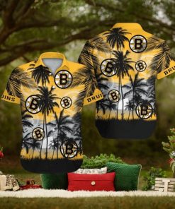 Boston Bruins Short Sleeve Button Up Tropical Hawaiian Shirt