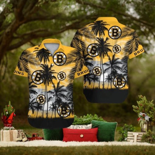 Boston Bruins Short Sleeve Button Up Tropical Hawaiian Shirt