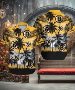 Boston Bruins Short Sleeve Button Up Tropical Hawaiian Shirt