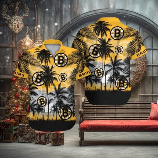 Boston Bruins Short Sleeve Button Up Tropical Hawaiian Shirt