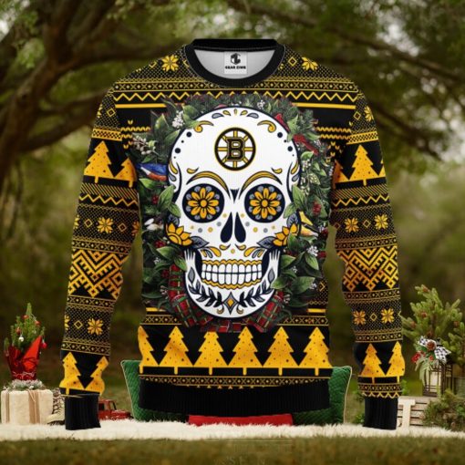 Boston Bruins Skull Flower Ugly Christmas Ugly Sweater