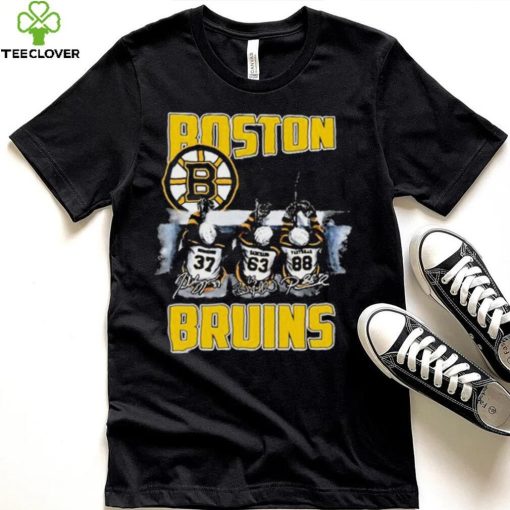 Boston Bruins Teams Brad Marchand , Patrice Bergeron & David Pastrnak Signatures Shirt