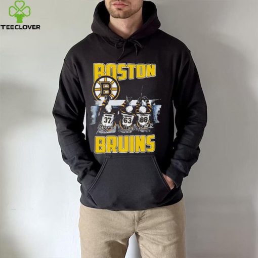 Boston Bruins Teams Brad Marchand , Patrice Bergeron & David Pastrnak Signatures Shirt