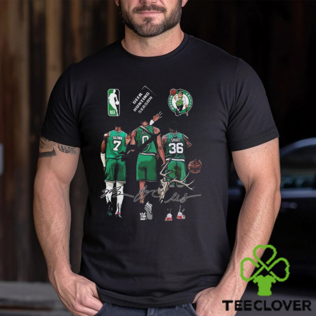 Boston Celtics Jaylen Brown Jayson Tatum And Marcus Smart Deer Hunting  Season Signatures Shirt - Shibtee Clothing