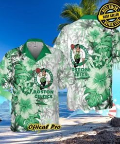 Boston Celtics Hawaiian Shirt Hibiscus Flower Pattern