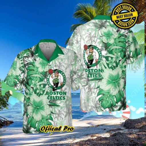 Boston Celtics Hawaiian Shirt Hibiscus Flower Pattern