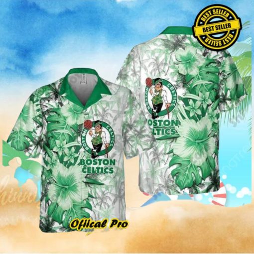 Boston Celtics Hawaiian Shirt Hibiscus Flower Pattern