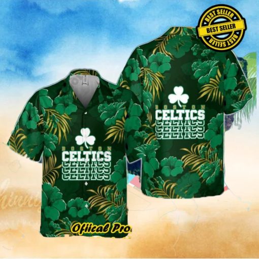 Boston Celtics Hibiscus And Tree Tropical Pattern Print Hawaiian Shirt