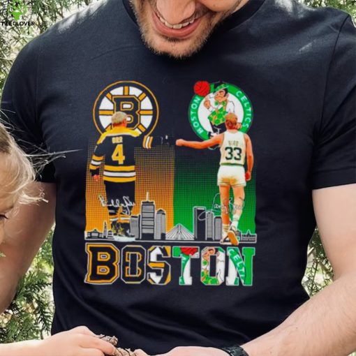 Boston Celtics Larry Bird Boston Bruins Bobby orr the legends proud fan skyline hoodie, sweater, longsleeve, shirt v-neck, t-shirt