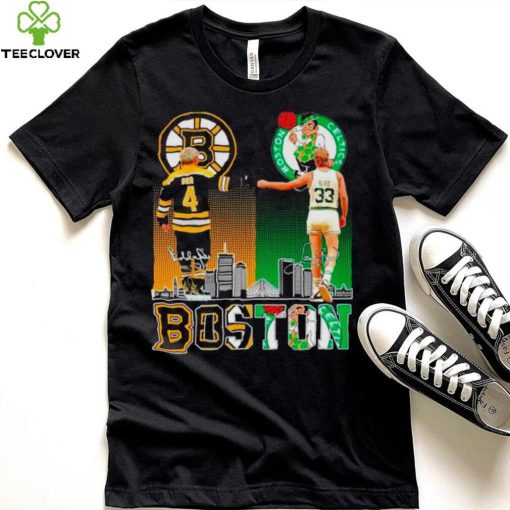 Boston Celtics Larry Bird Boston Bruins Bobby orr the legends proud fan skyline hoodie, sweater, longsleeve, shirt v-neck, t-shirt