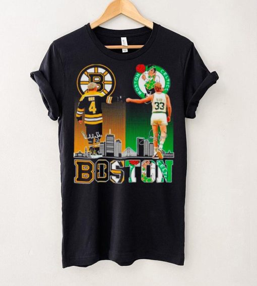 Boston Celtics Larry Bird Boston Bruins Bobby orr the legends proud fan skyline hoodie, sweater, longsleeve, shirt v-neck, t-shirt