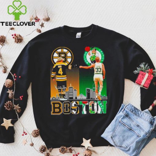 Boston Celtics Larry Bird Boston Bruins Bobby orr the legends proud fan skyline hoodie, sweater, longsleeve, shirt v-neck, t-shirt