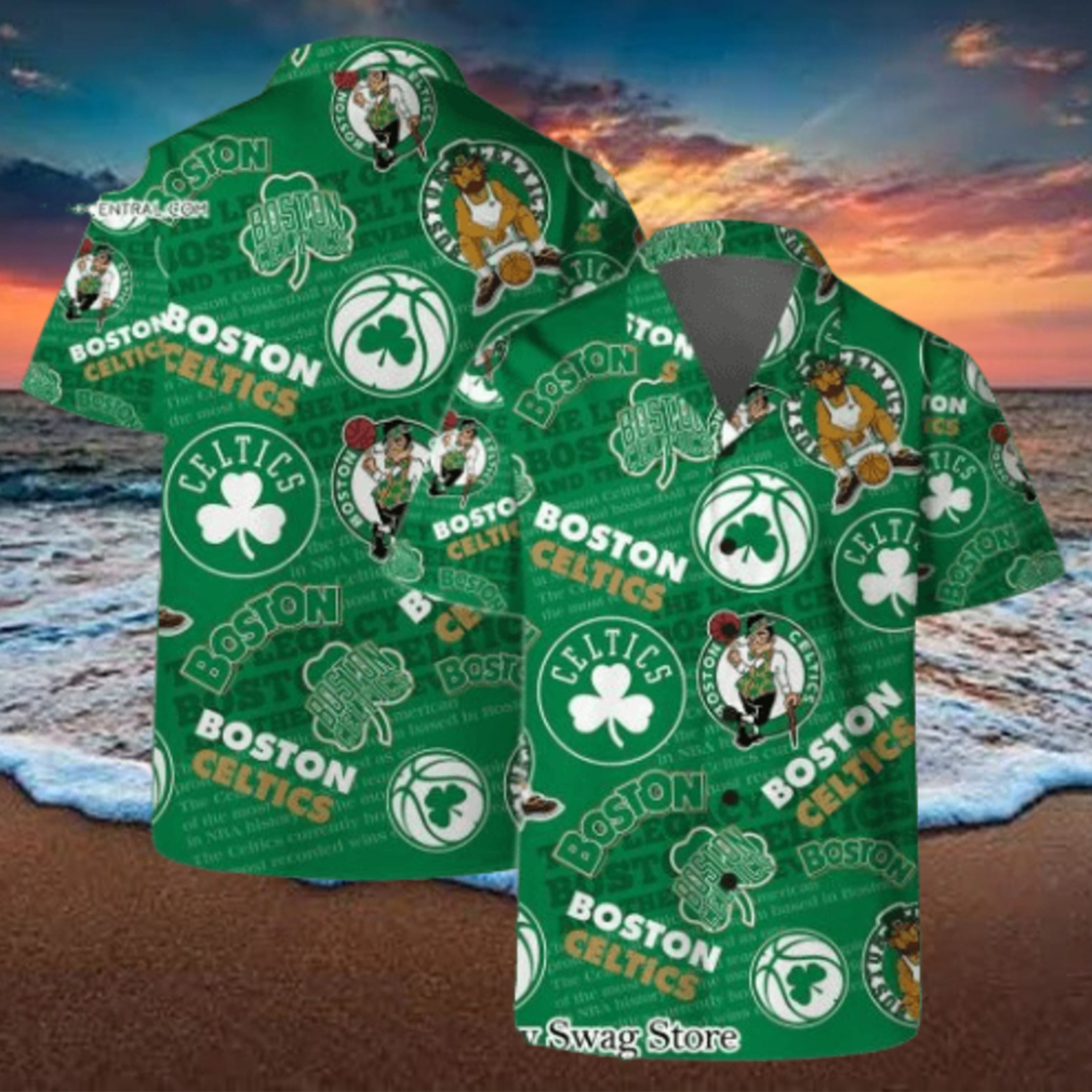 Boston Celtics NBA Team Logo Basketball Stars Pattern Hawaiian Set Boston Celtics NBA Team Logo Basketball Stars Pattern Hawaiian Set