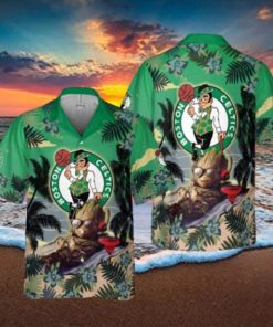 Boston Celtics Summer With Baby Groot Basketball Association All Over Print Hawaiian Set