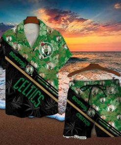 Boston Celtics Team Logo Pattern Basketball Black Hawaiian Set