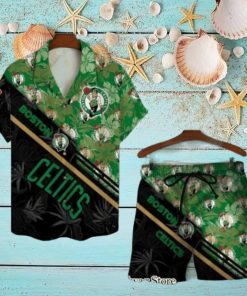 Boston Celtics Team Logo Pattern Basketball Black Hawaiian Set