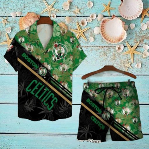 Boston Celtics Team Logo Pattern Basketball Black Hawaiian Set