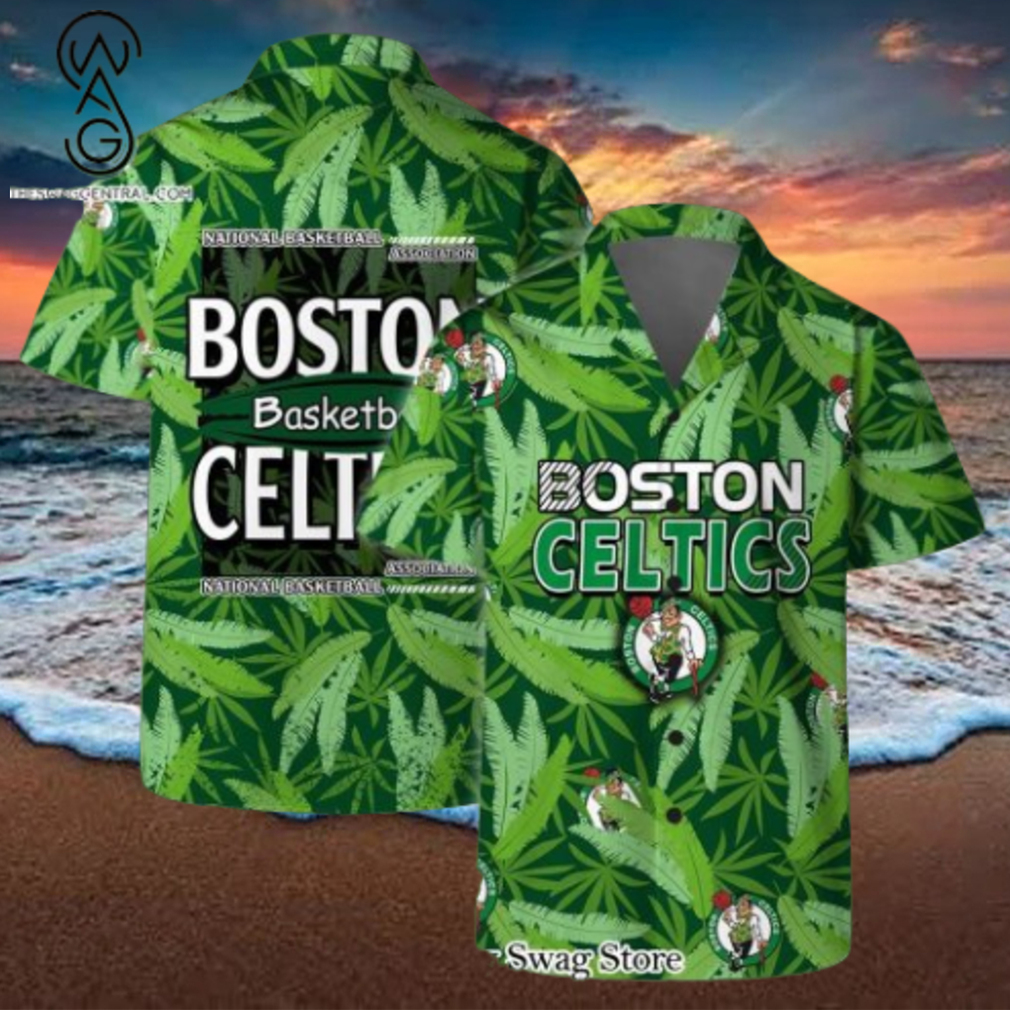 Boston Celtics Team Logo Pattern Leaves Vintage Art Hawaiian Set Boston Celtics Team Logo Pattern Leaves Vintage Art Hawaiian Set