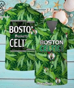 Boston Celtics Team Logo Pattern Leaves Vintage Art Hawaiian Set