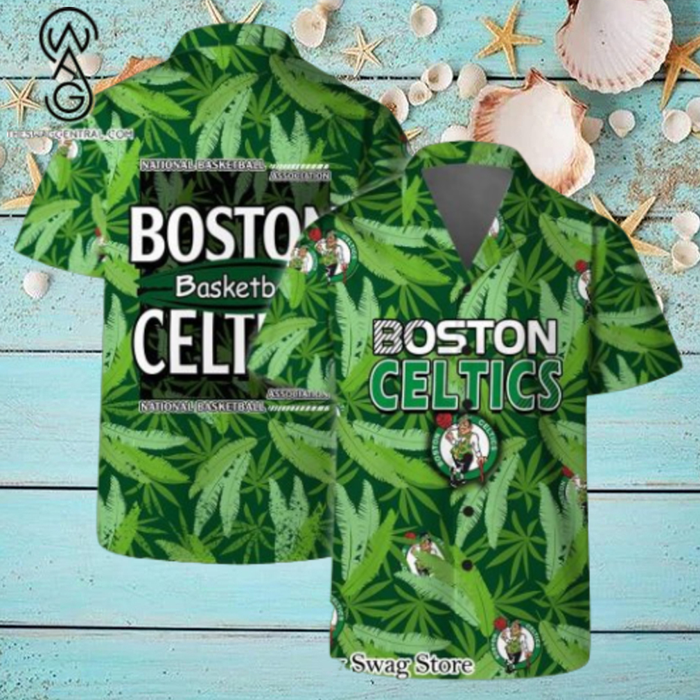 Boston Celtics Team Logo Pattern Leaves Vintage Art Hawaiian Set Boston Celtics Team Logo Pattern Leaves Vintage Art Hawaiian Set