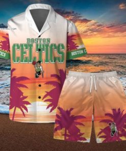 Boston Celtics Team Logo Pattern Sunset Tropical Hawaiian Set