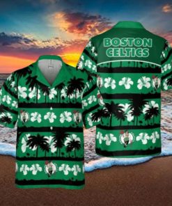 Boston Celtics White Hibiscus Flower On Green Background Print Hawaiian Set