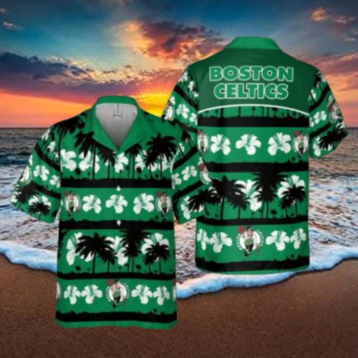 Boston Celtics White Hibiscus Flower On Green Background Print Hawaiian Set