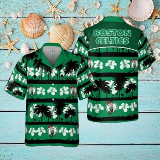 Boston Celtics White Hibiscus Flower On Green Background Print Hawaiian Set