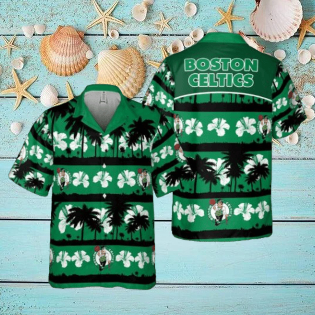 Boston Celtics White Hibiscus Flower On Green Background Print Hawaiian Set Boston Celtics White Hibiscus Flower On Green Background Print Hawaiian Set