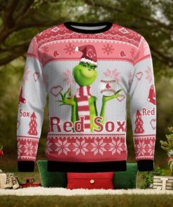 Boston Red Sox Grinch Snowflake Pattern Ugly Sweater Christmas
