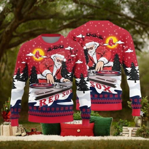 Boston Red Sox Teams Funny DJ Santa Knitted Sweater For Christmas