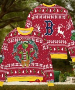 Boston Red Sox x Grinch Dr. Seuss How the Grinch Stole Christmas MLB with World Series Trophy Ugly Christmas Sweater Red