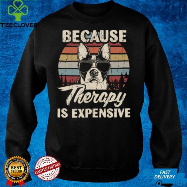 Boston Terrier Dog Therapy Is Expensive Funny Retro Vintage Long Sleeve T Shirt