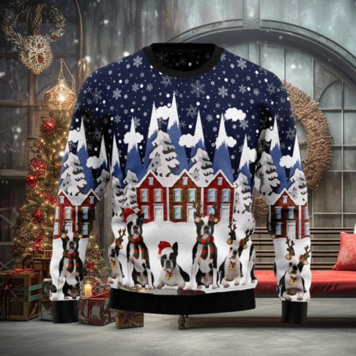 Boston Terrier Family Full Printed Ugly Xmas Sweater