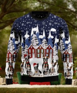 Boston Terrier Family Full Printed Ugly Xmas Sweater