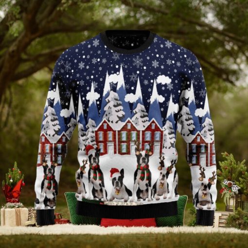 Boston Terrier Family Full Printed Ugly Xmas Sweater