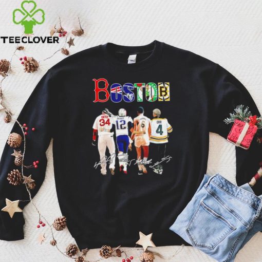 Boston city Boston Red Sox New England Patriots Boston Celtics Boston Bruins sports famous player signatures hoodie, sweater, longsleeve, shirt v-neck, t-shirt