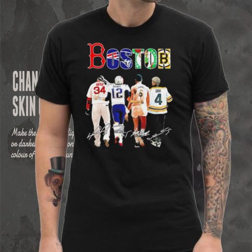 Boston city Boston Red Sox New England Patriots Boston Celtics Boston Bruins sports famous player signatures hoodie, sweater, longsleeve, shirt v-neck, t-shirt