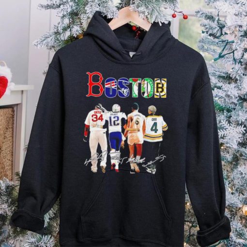 Boston city Boston Red Sox New England Patriots Boston Celtics Boston Bruins sports famous player signatures hoodie, sweater, longsleeve, shirt v-neck, t-shirt