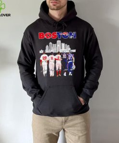 Boston city Boston Red Sox and New England Patriots player famous signatures skyline shirt